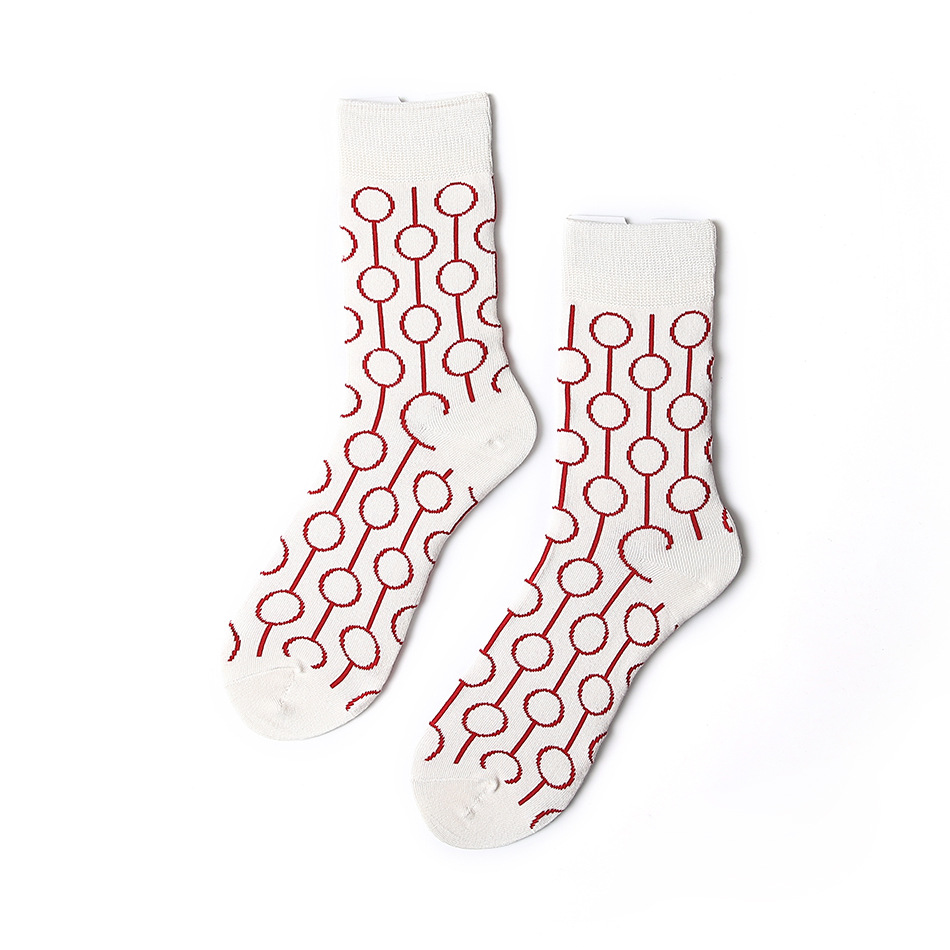 Contracted Personality Ins White Cotton Wind Geometric Pattern In Male And Female Couple Flow Tube Skateboard Socks